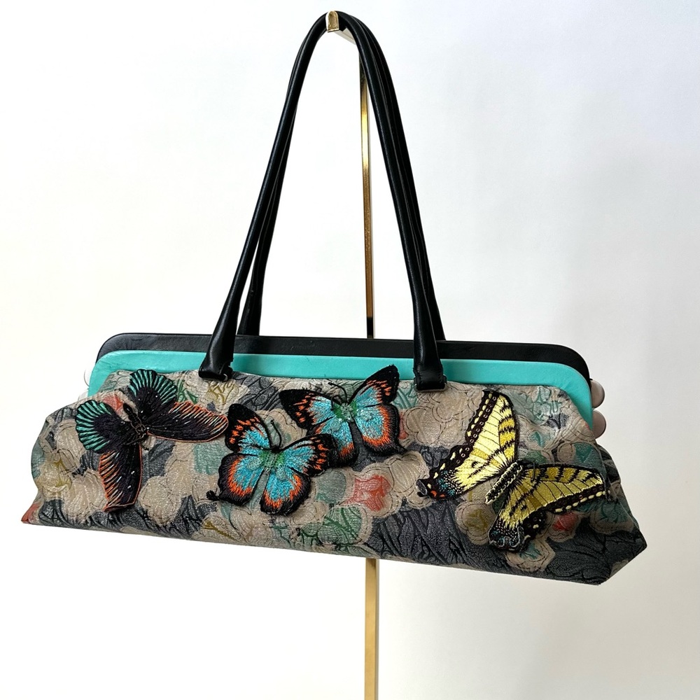 Bottega Veneta Black and Teal Butterfly Shoulder Bag - Picture 3 of 16